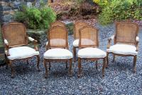 Louis XV style set of 6 caned upholstered dining chairs