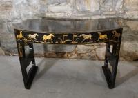 Vintage Art Moderne black lacquered desk or vanity with horses