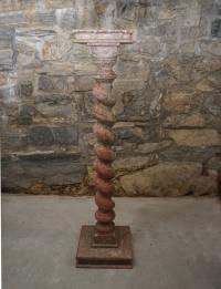 Antique spiral turned pedestal in old paint