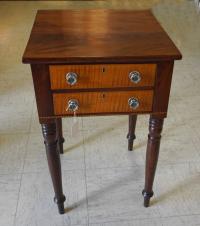 American Sheraton tiger maple and mahogany work stand c1830