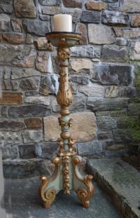 French baroque torchere in gilt and blue paint