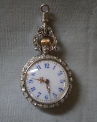 Antique silver and diamond pendant watch