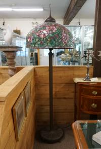 Reproduction Tiffany style leaded glass peony floor lamp