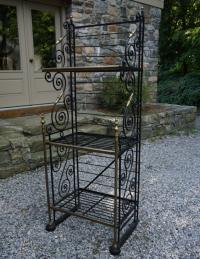 Vintage French brass and iron bakers rack