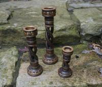 Antique Indian set of 3 candlesticks