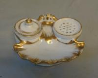 Antique 19thc Paris porcelain desk top inkwell set