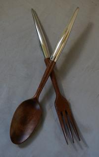 Vintage French teak and sterling salad set c1970