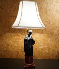 Neoclassical lamp with black basalt figure on red porphyry base c1970