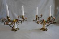 19thc French porcelain parrot candelabras