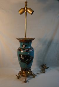 Antique Japanese cloisonne lamp with bronze mounted base c1870