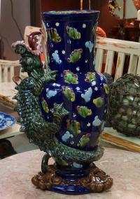 Antique majolica dragon vase c1880
