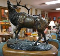 Cast bronze sculpture of an elk by Roy Harris