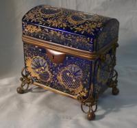 Moser 19th c enameled cobalt glass jewel casket