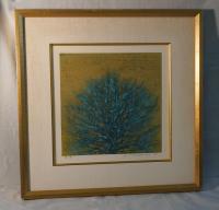 Joichi Hoshi wood cut print of tree dated 1973