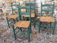 Set of 4 Quebec blue green painted ladder back chairs c1860