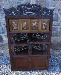 Japanese Meiji period carved corner cabinet c1860