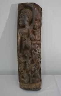 African art carved wood sculpture of mother and children