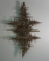 Abstract Brutalist metal wall sculpture