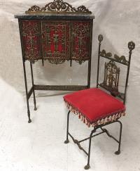 Oscar Bach gilt bronze cabinet and chair c1925
