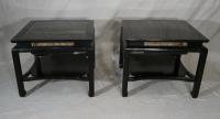 Chinese Modern black lacquer and marble end tables