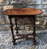 Vintage English tray top coffee table with burl elm top c1900