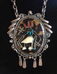 Adeline B Yawakia silver turquoise figural pendant