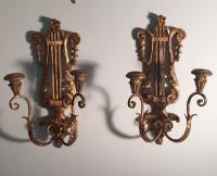 Vintage Palladio gilt wood candle sconces c1930