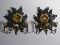 Sunflower gilt wood candle sconces c1900