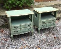 Pair of vintage night stands in original blue paint