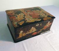 Japanese late Edo period painted lacquer box c 1860-70 hand painted Edo scenes