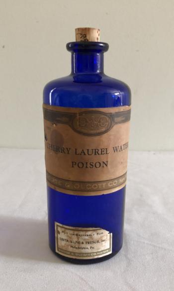Image of Cobalt glass Cherry Laurel Water poison bottle