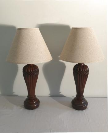 Image of Pair of carved Indian padouk wood lamps