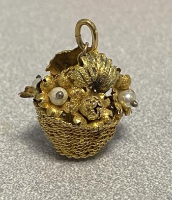 Image of 18k gold flower basket charm
