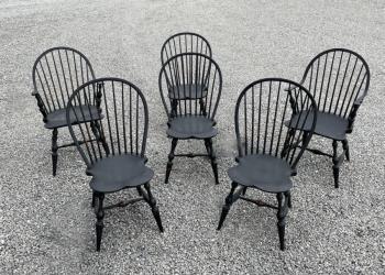 Image of Early D R Dimes Windsor chairs in crackle black
