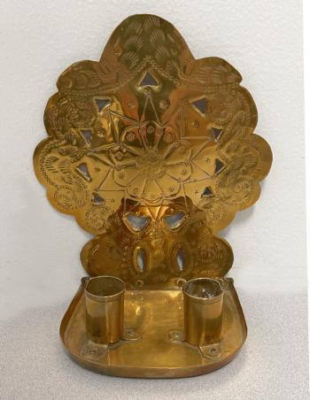 Image of Dutch 18thc brass double candle sconce