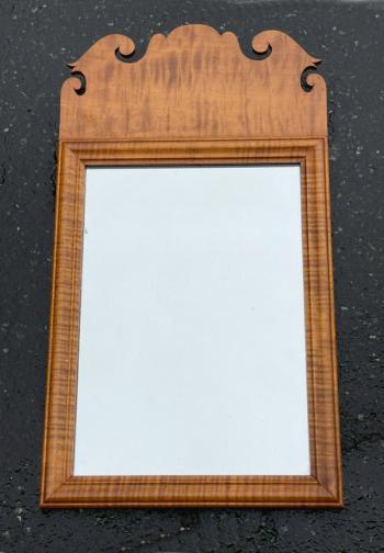 Image of Tiger maple small mirror in Queen Anne style