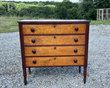 Image of Early Maine chest with solid birdseye maple drawers
