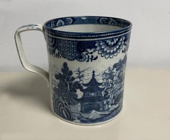 Image of Staffordshire blue and white earthenware mug c1800