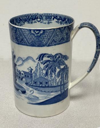 Image of Staffordshire blue and white earthenware mug c1810