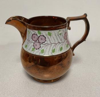 Image of Staffordshire copper luster earthenware jug c1840