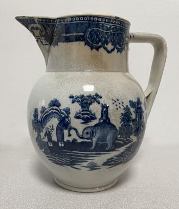 Image of Staffordshire blue and white earthenware jug c1800