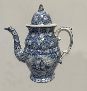 Image of Staffordshire earthenware blue and white coffee pot c1820