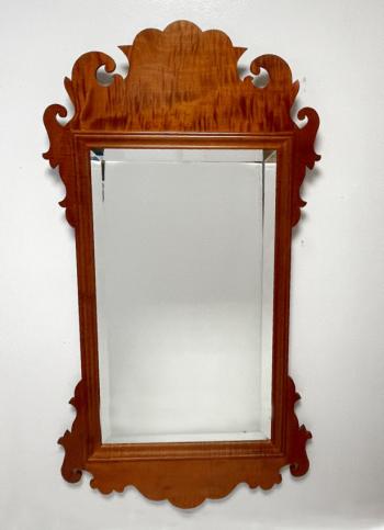 Image of Large Chippendale style tiger maple mirror
