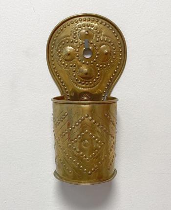 Image of 19thc brass punched brass wall pocket