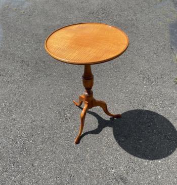 Image of Tiger maple candle stand with dish carved top