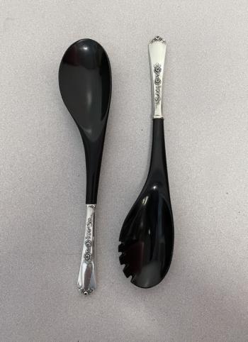 Image of Sterling silver and bakelite salad fork and spoon