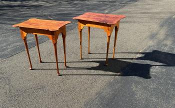 Image of Pair of J L Treharn tiger maple stand with porringer top