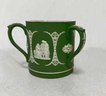 Image of Wedgwood sage green three handled cup