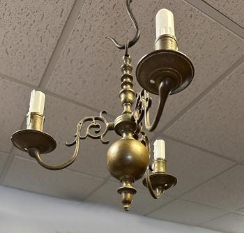 Image of 19thc Dutch solid brass three arm candle chandelier