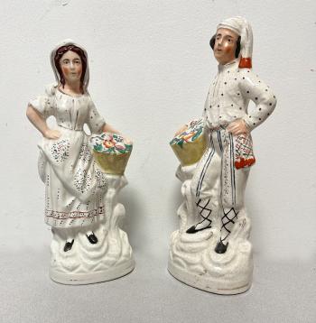 Image of Staffordshire pair of flower seller figures